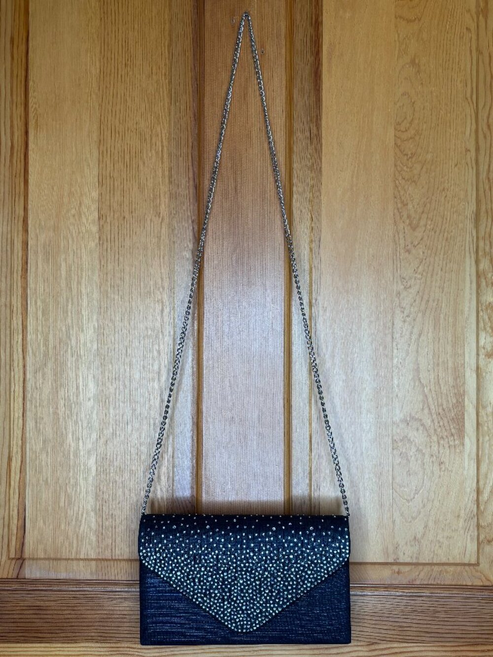Dasein Women's Black Satin W/Rhinestones Evening Clutch Purse, Crossbody - Picture 3 of 16